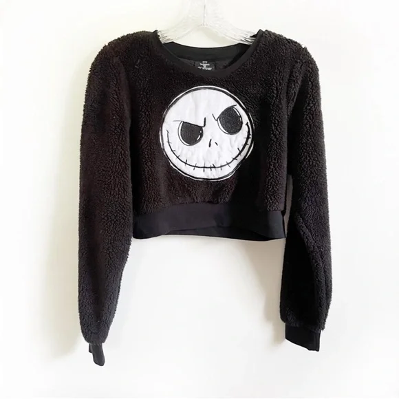 Disney The Nightmare Before Christmas sweatshirt black white Jack sherpa crop - Picture 2 of 9